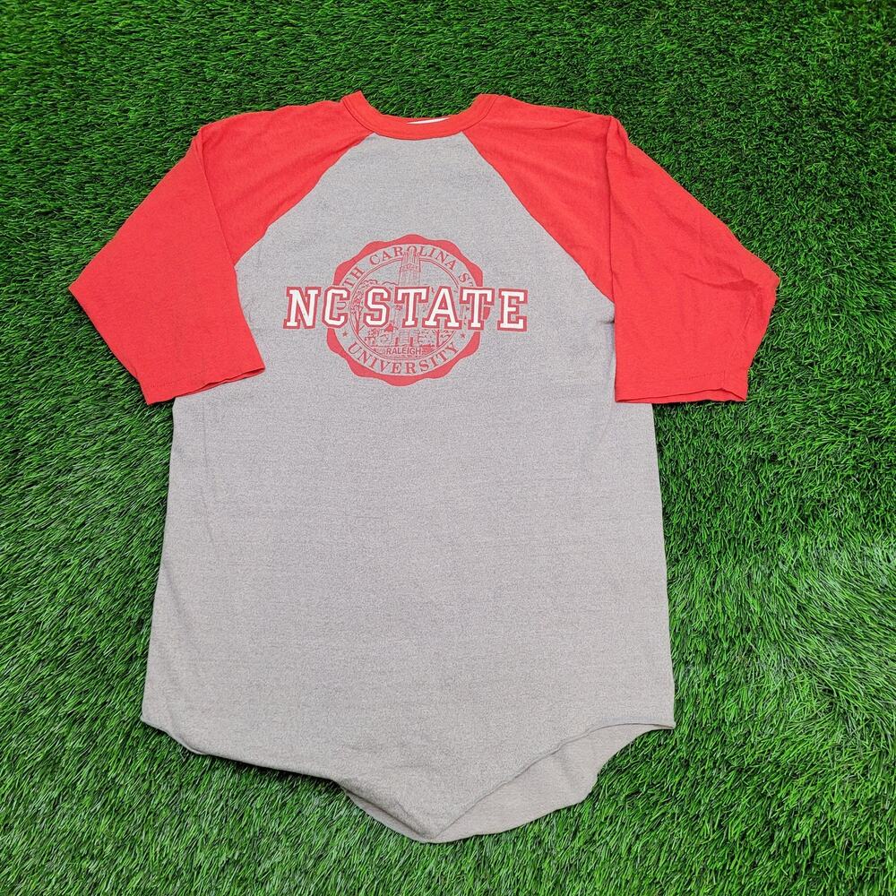 Vintage NC State Wolfpack Baseball Tee Shirt M/L 19x29 USA 3/4 Sleeve Raglan